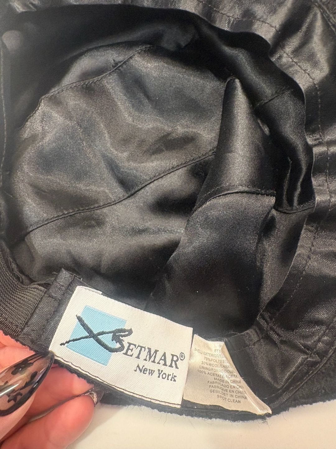 BETMAR New York Black Wool Blend Newsboy Cap with Brooch Detail 7