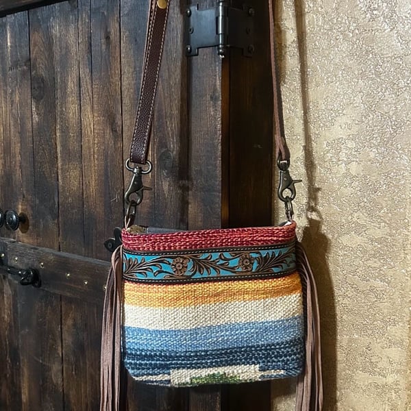 Myra Bag Etched Rainbow Hand Tooled Shoulder Purse S-3077