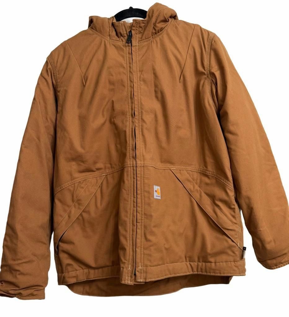 This is no ordinary jacket! Carhartt FR Full Swing Quick Duck Jacket Brown Sherpa Lined 2