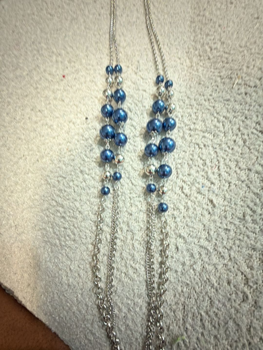 Paparazzi Blue Pearl and Silver Chain Necklace and Earring Set 1