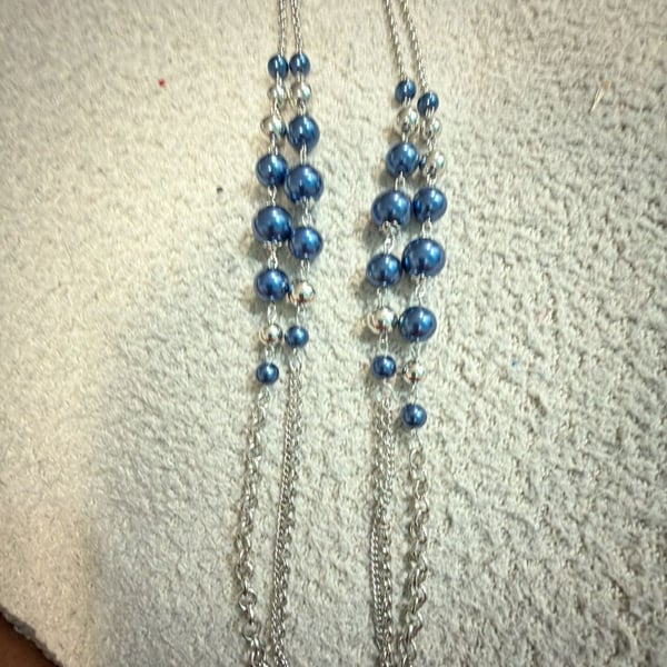 Paparazzi Blue Pearl and Silver Chain Necklace and Earring Set