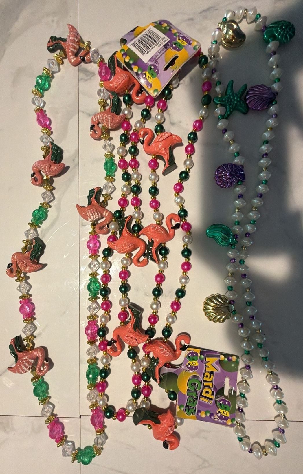 Lot of 4 beautiful Mardi Gras Flamingo and Seashell Beaded Necklaces parade partycore 1