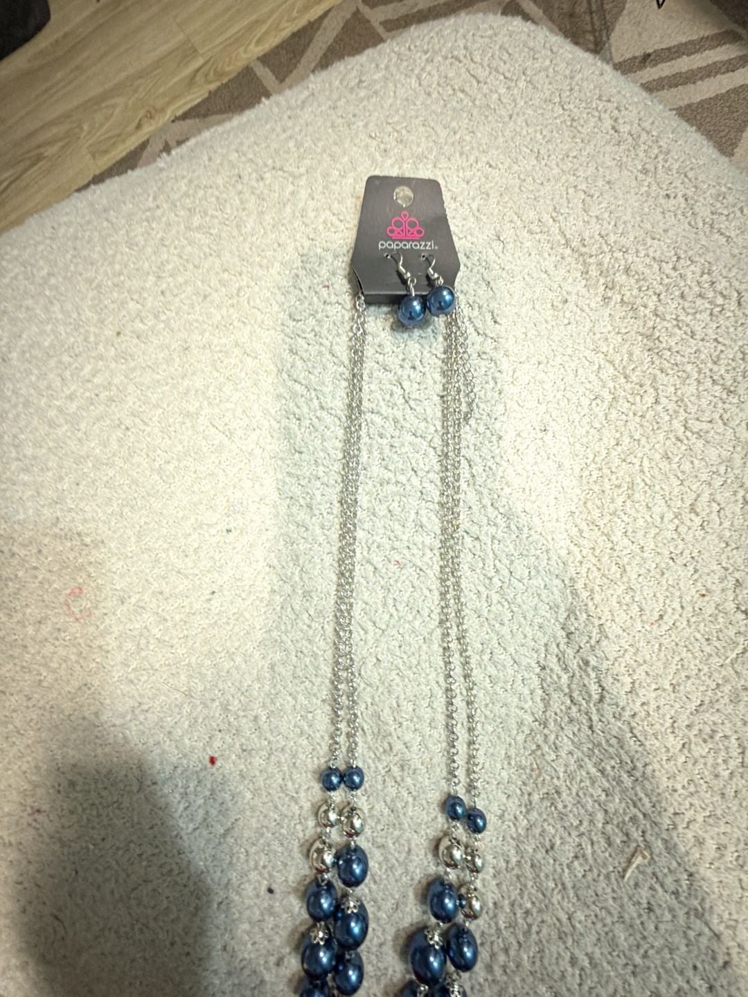 Paparazzi Blue Pearl and Silver Chain Necklace and Earring Set 2