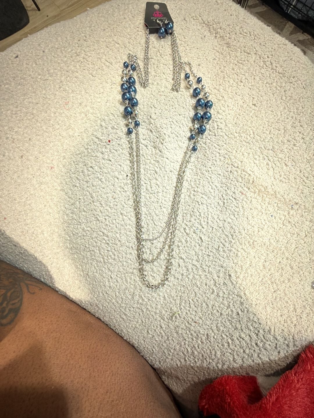 Paparazzi Blue Pearl and Silver Chain Necklace and Earring Set 3