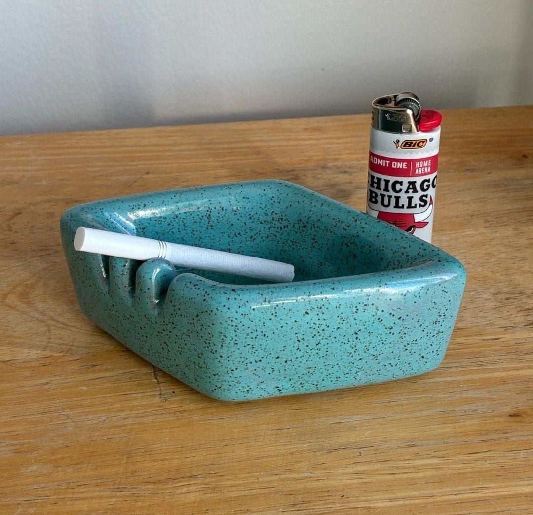 Vintage Ceramic Speckled Blue Diamond Ashtray 1