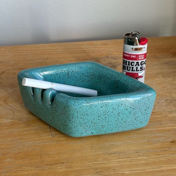 Vintage Ceramic Speckled Blue Diamond Ashtray