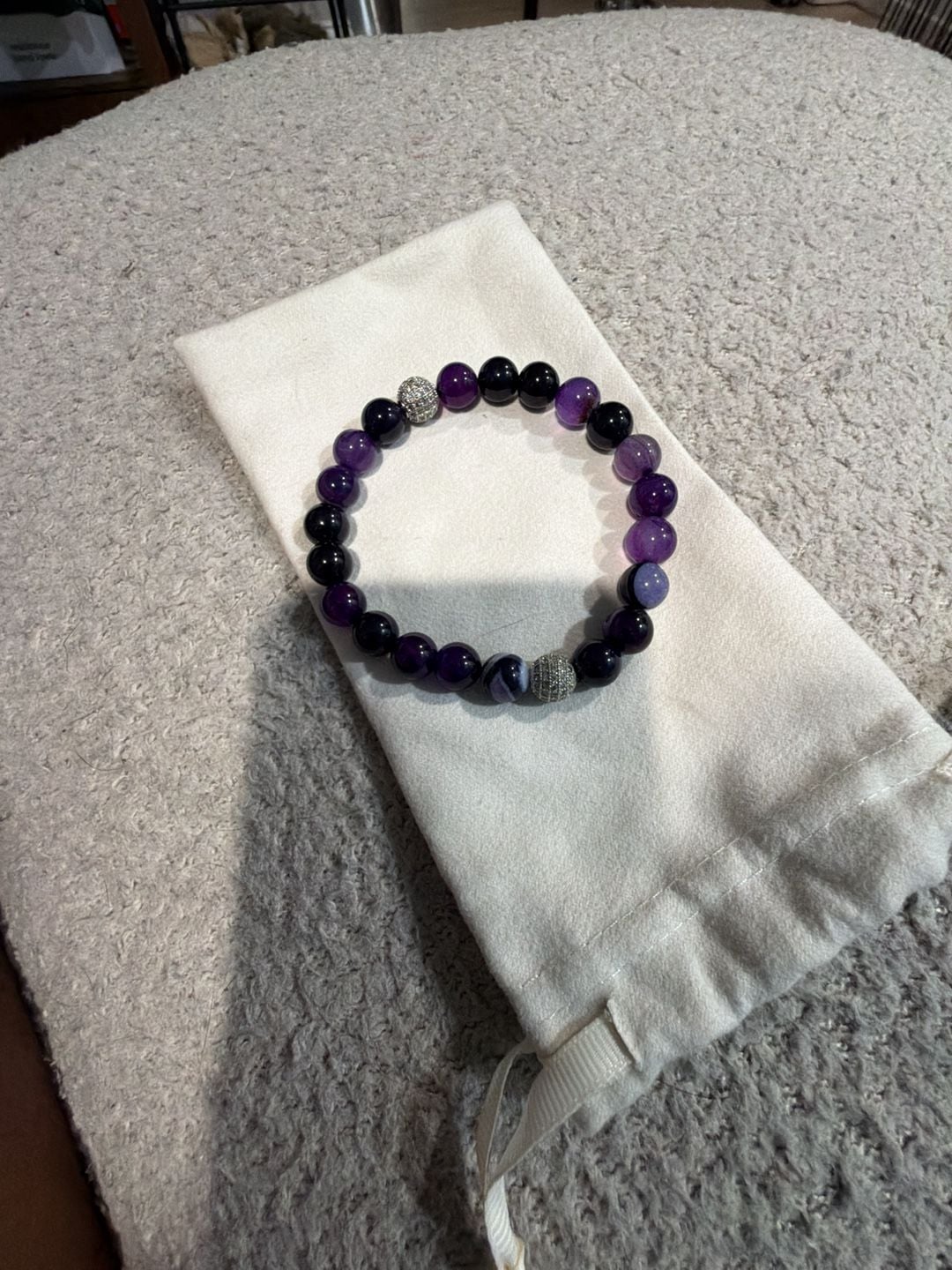 Amethyst and Black Onyx Beaded Bracelet with Silver Accents 2