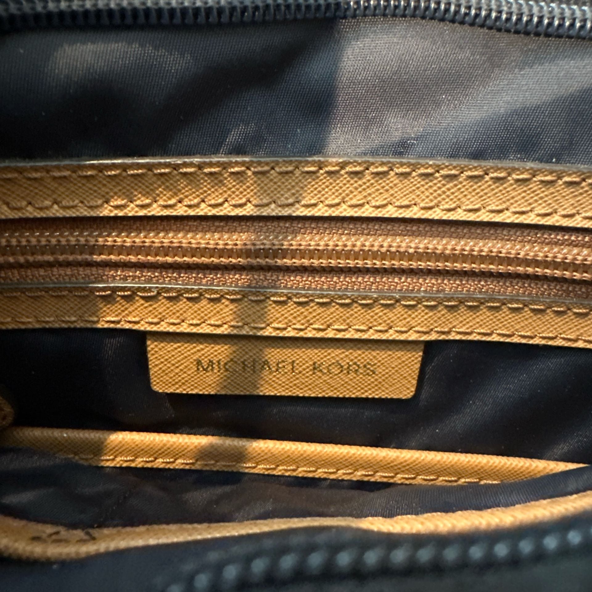 Michael Kors Kelsey Nylon Navy Blue Brown Crossbody Bag 5