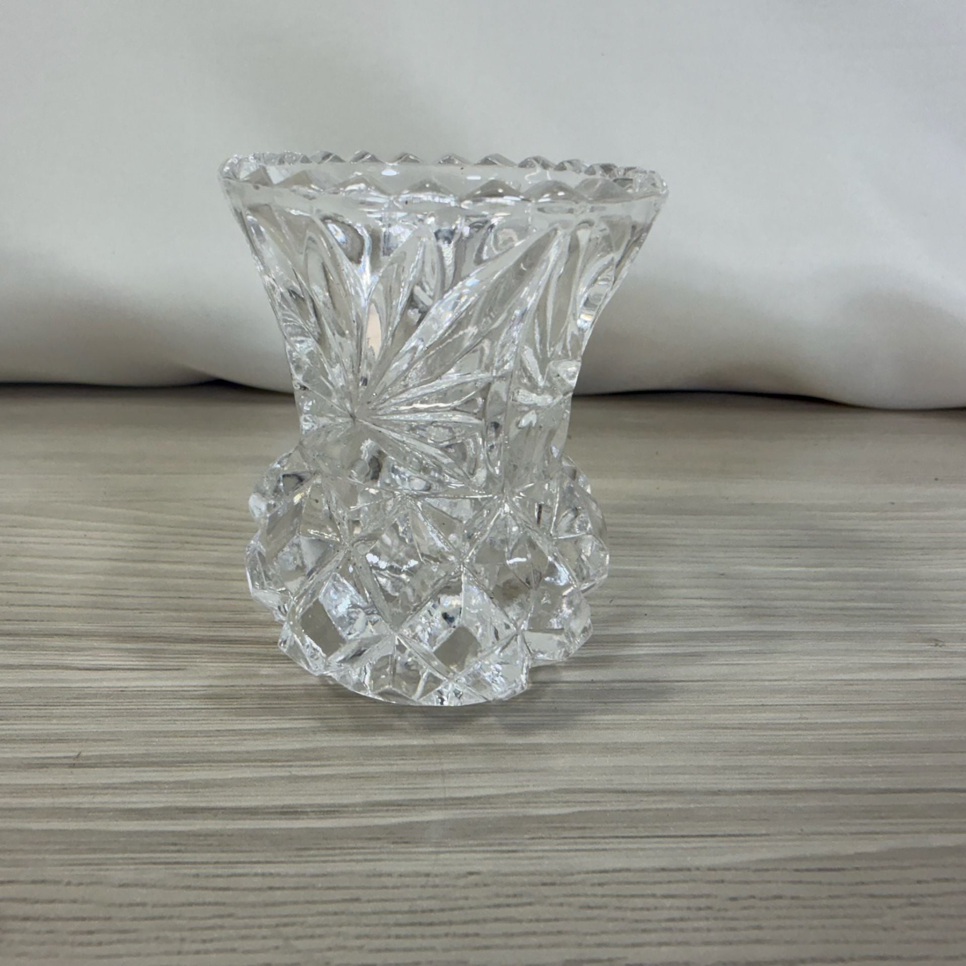 Vintage Cut Crystal Toothpick Holder Size 2.5" Clear Sawtooth Rim Starburst 1