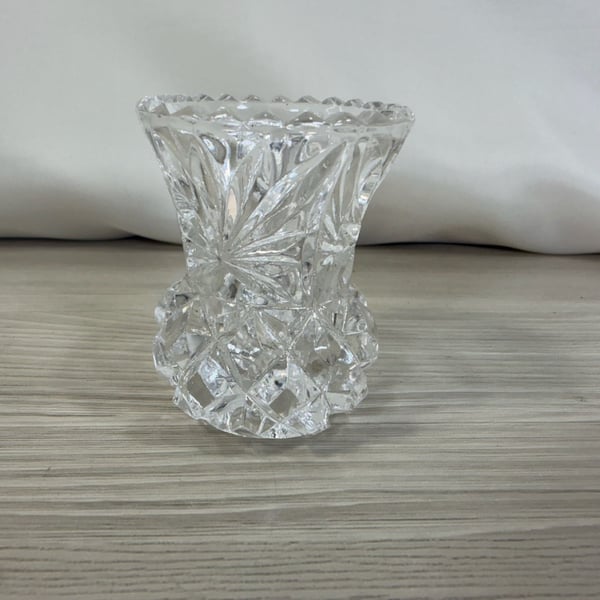 Vintage Cut Crystal Toothpick Holder Size 2.5" Clear Sawtooth Rim Starburst