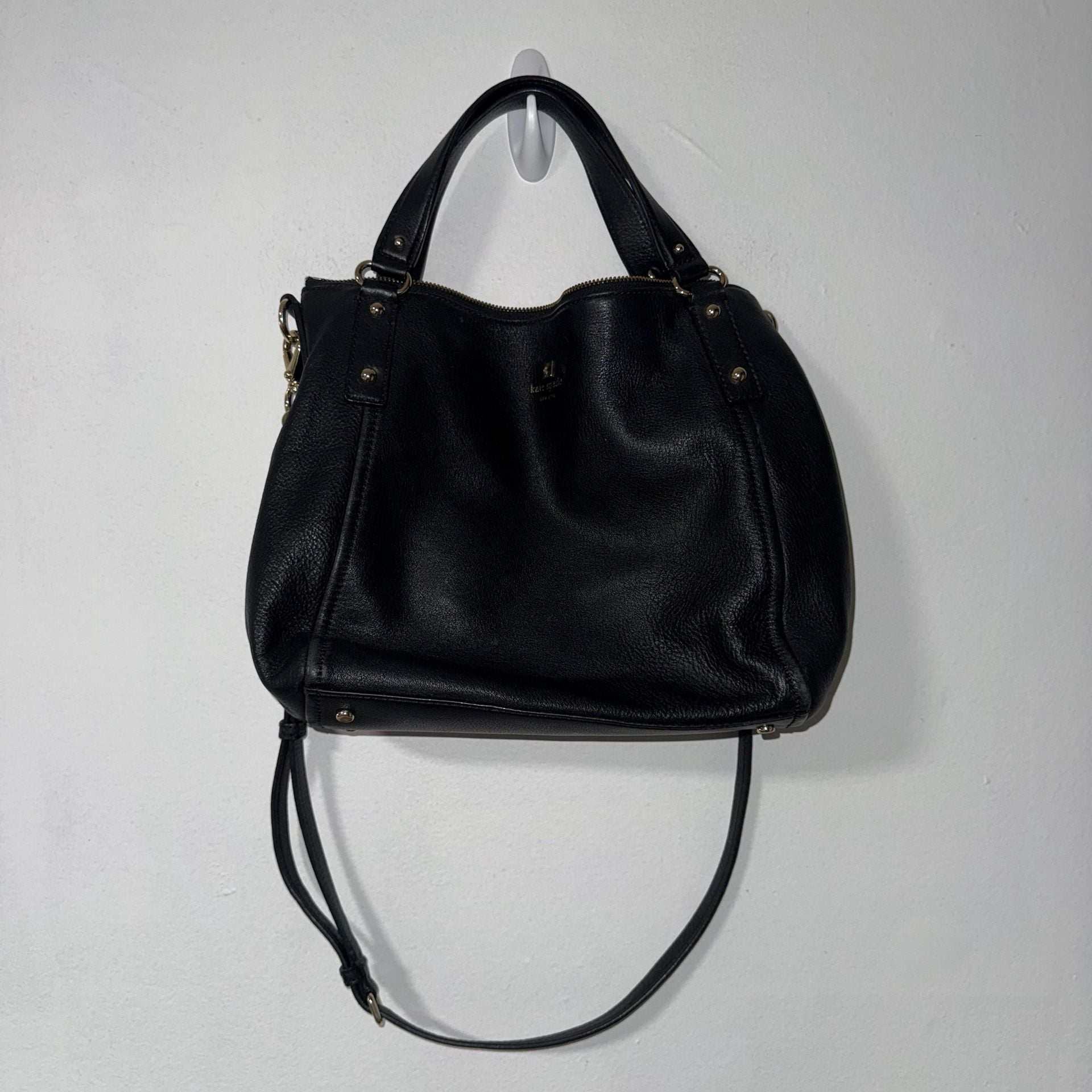 Kate Spade Black Pebbled Leather Top Handle Satchel Crossbody Bag 2