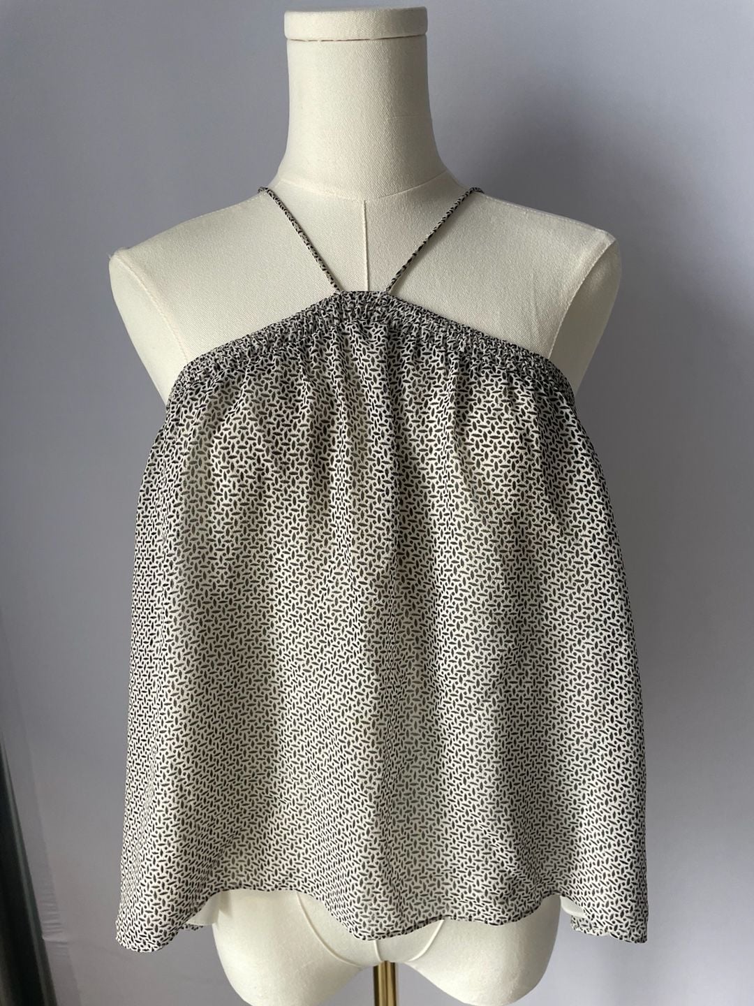 Joie Strappy Halter Black White Print Silk Blouse 2