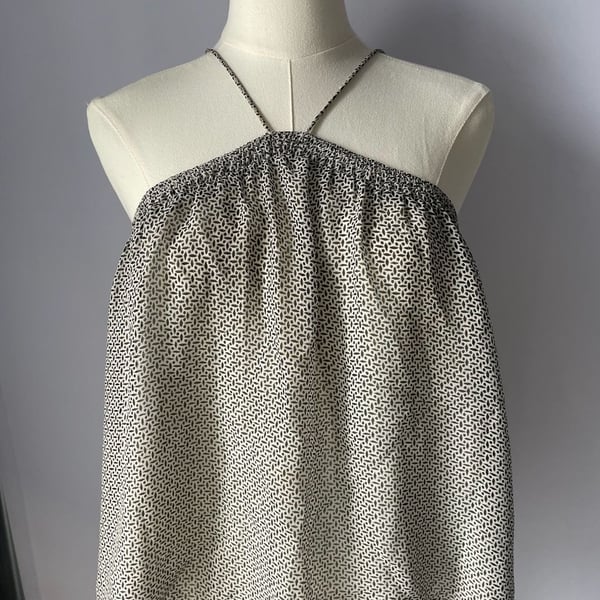 Joie Strappy Halter Black White Print Silk Blouse