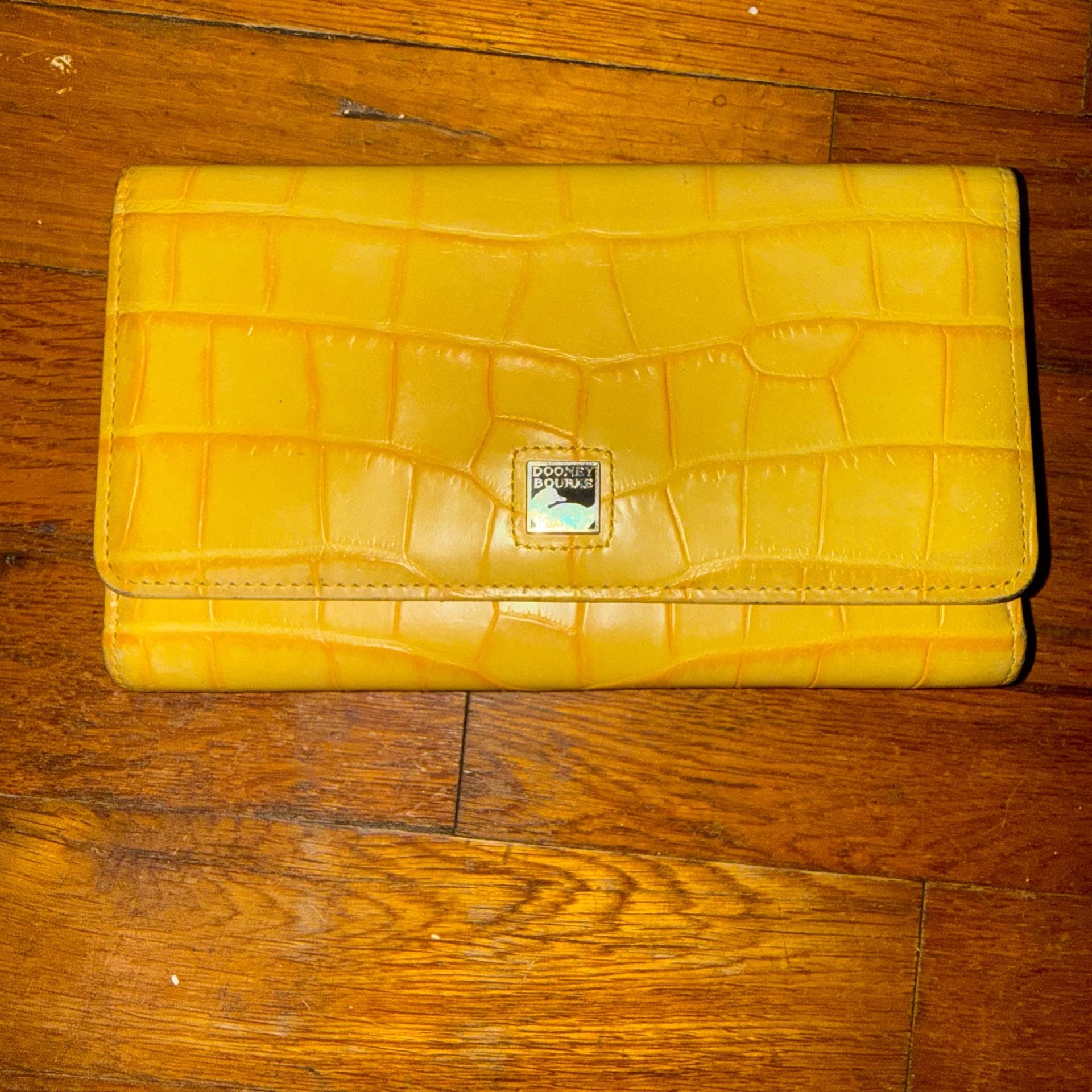 Dooney & Bourke Yellow Crocodile Embossed Leather Clutch Wallet 2