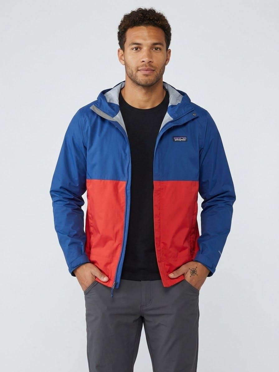 Patagonia Torrentshell Jacket Size L Blue Red Waterproof Hooded 3