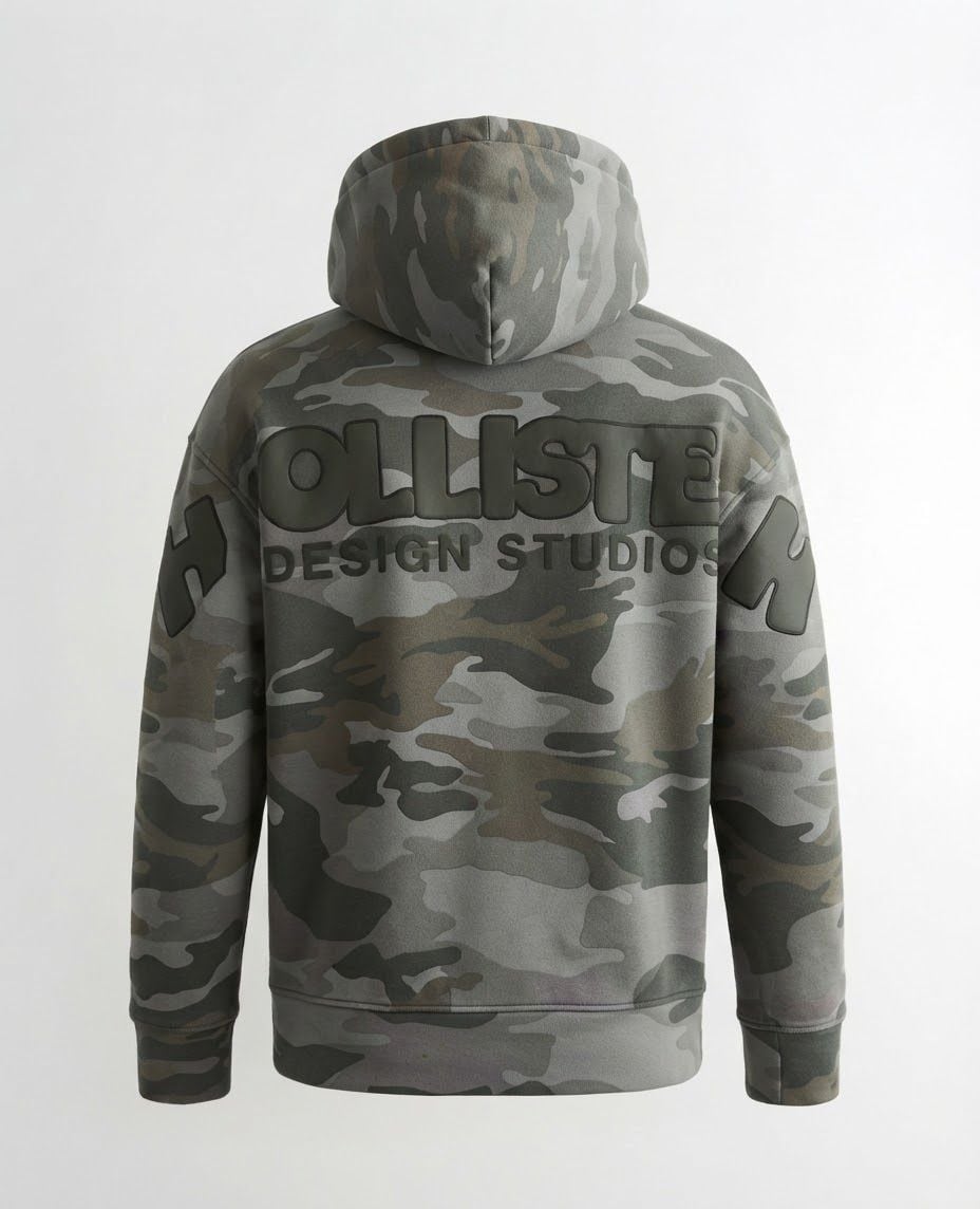 Hollister Camo Hoodie Size Small Green Camouflage Pullover Sweatshirt 3