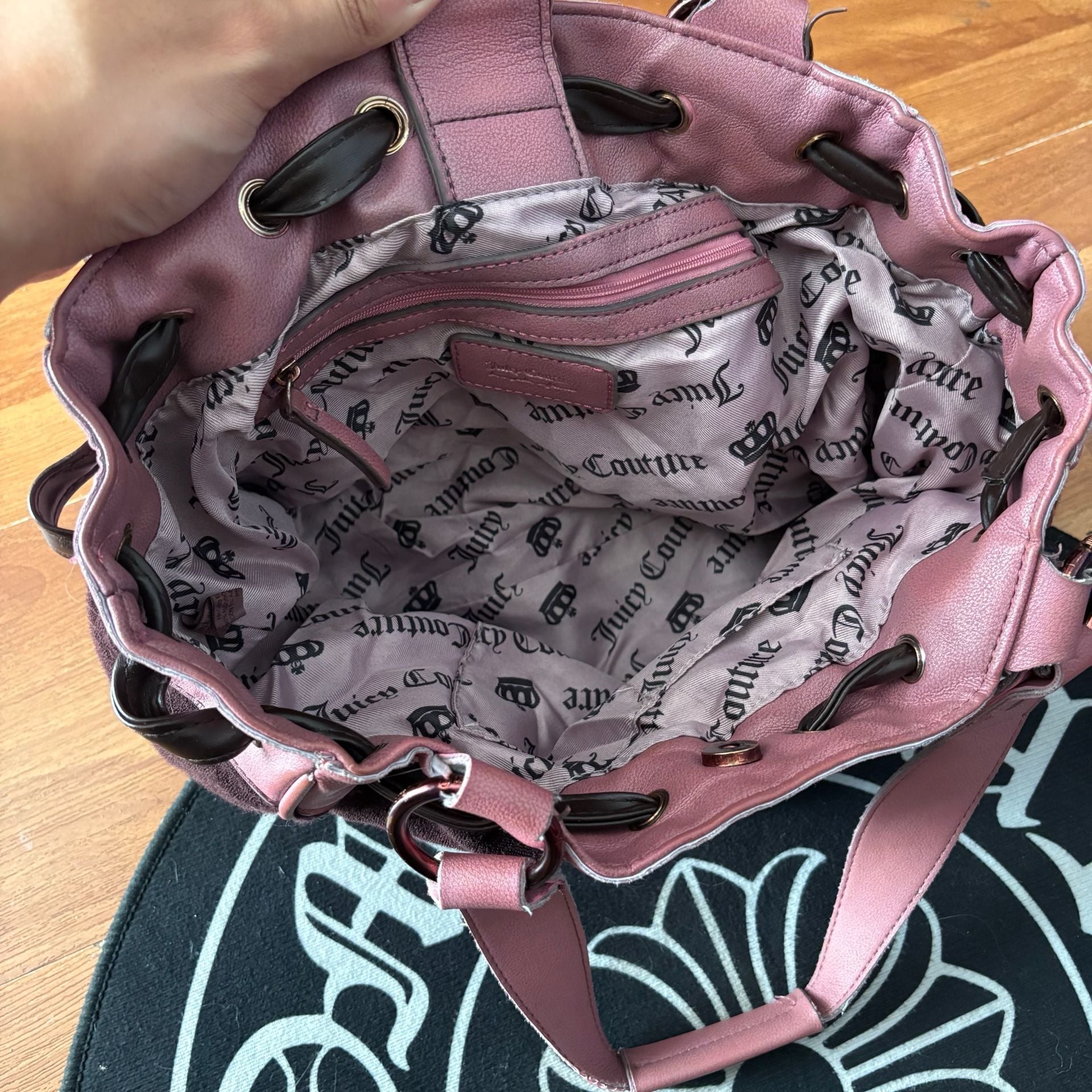 Juicy Couture Daydreamer Velour Pink Green Y2K Pom Pom Bag Purse 8