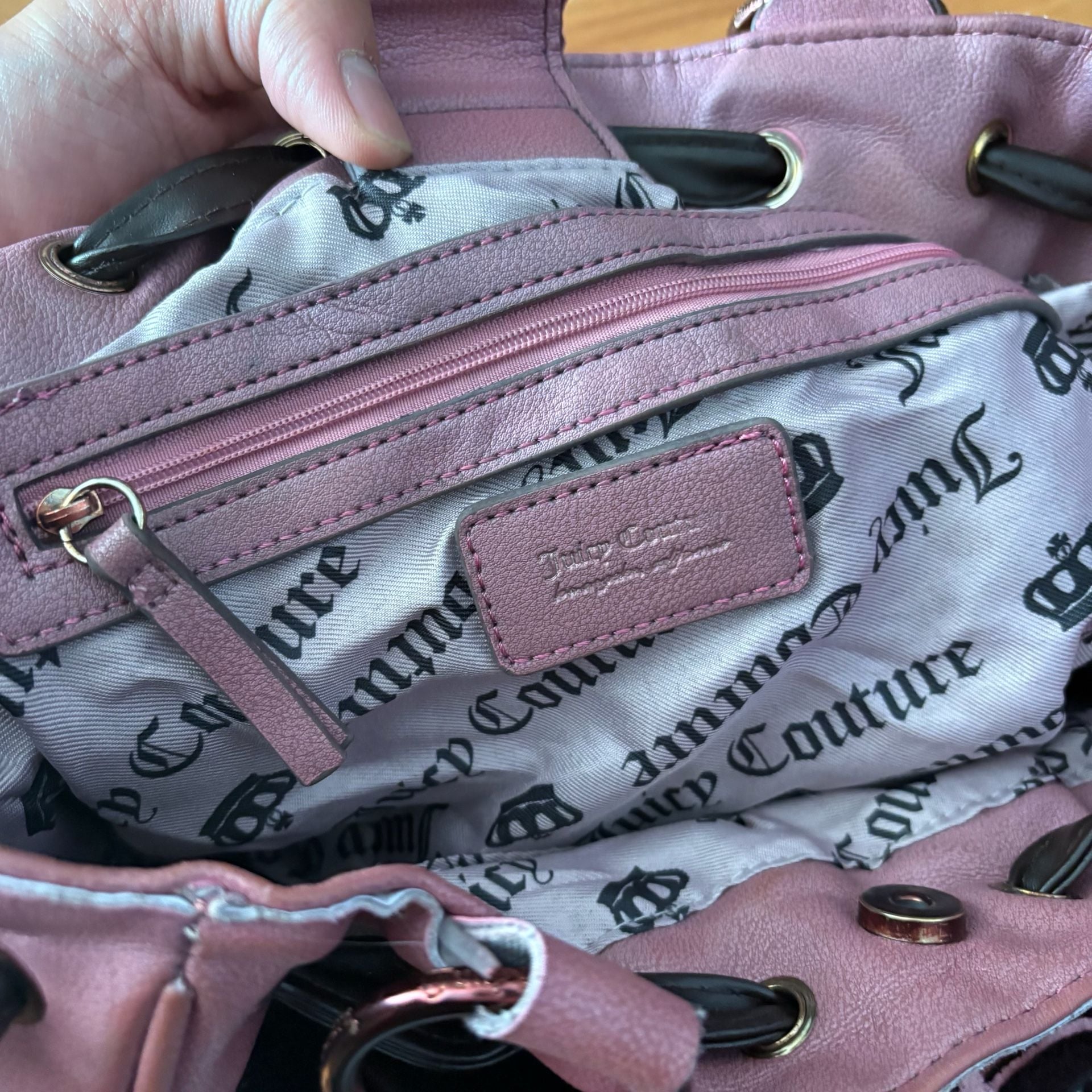 Juicy Couture Daydreamer Velour Pink Green Y2K Pom Pom Bag Purse 9