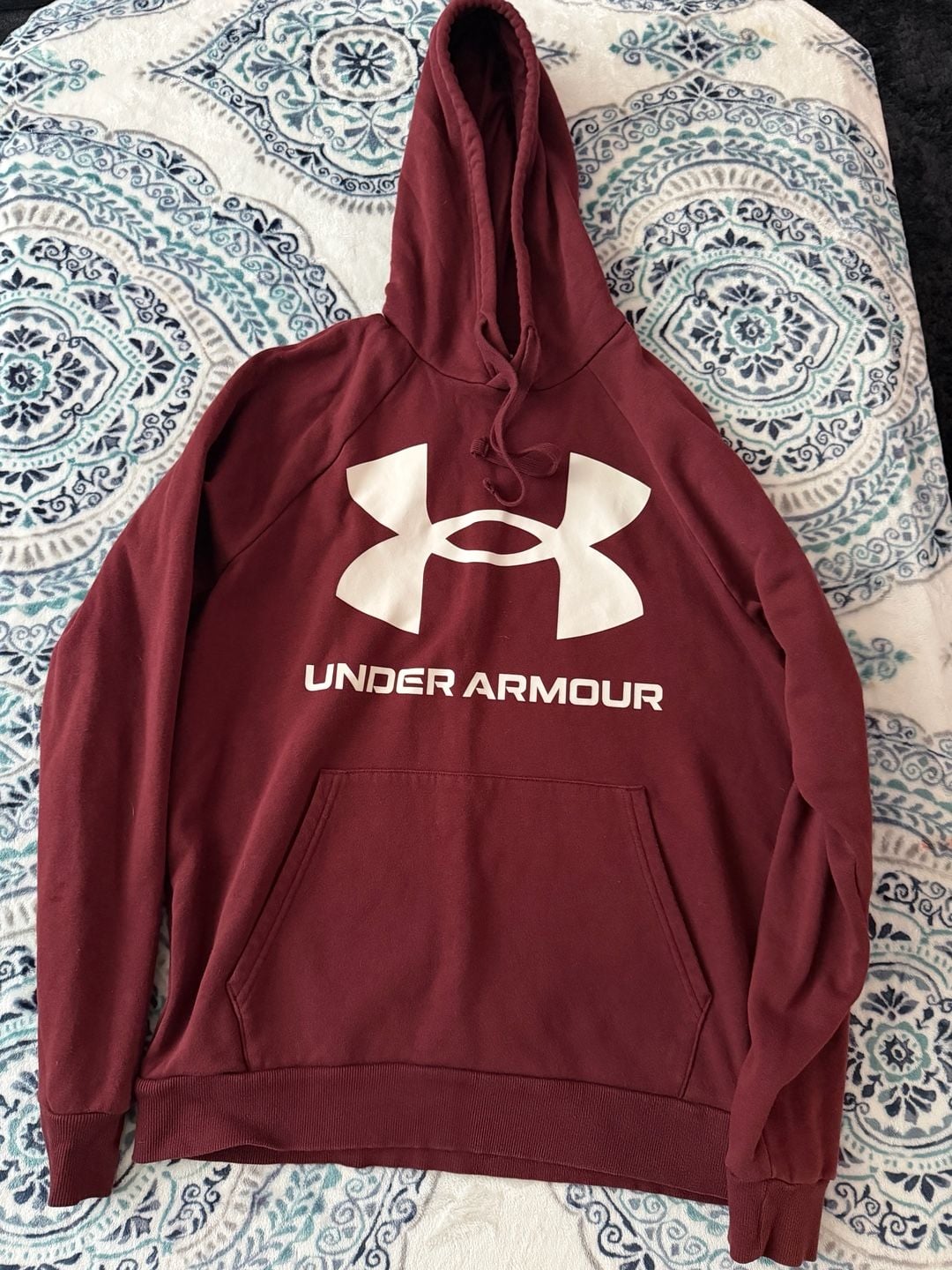 Under Armour Rival Fleece Logo Hoodie Size MD Maroon Big Logo Pullover 2