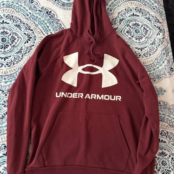 Under Armour Rival Fleece Logo Hoodie Size MD Maroon Big Logo Pullover