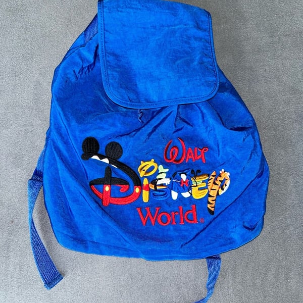 Walt Disney World Embroidered Blue Drawstring Backpack Tote Bag Z12