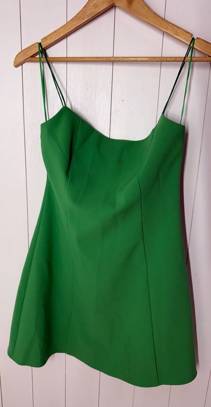 Likely Mini Dress Size 6 Green Spaghetti Strap Sweetheart A-Line 4