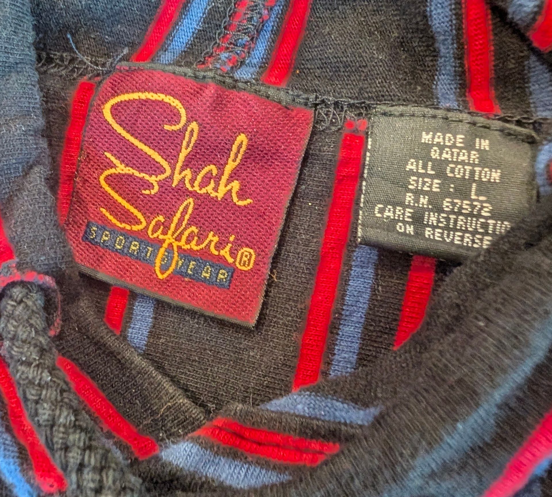 90s Vintage Shah Safari Sportswear Striped Baggy Shirt Size L Cotton Poncho Hoodie 3