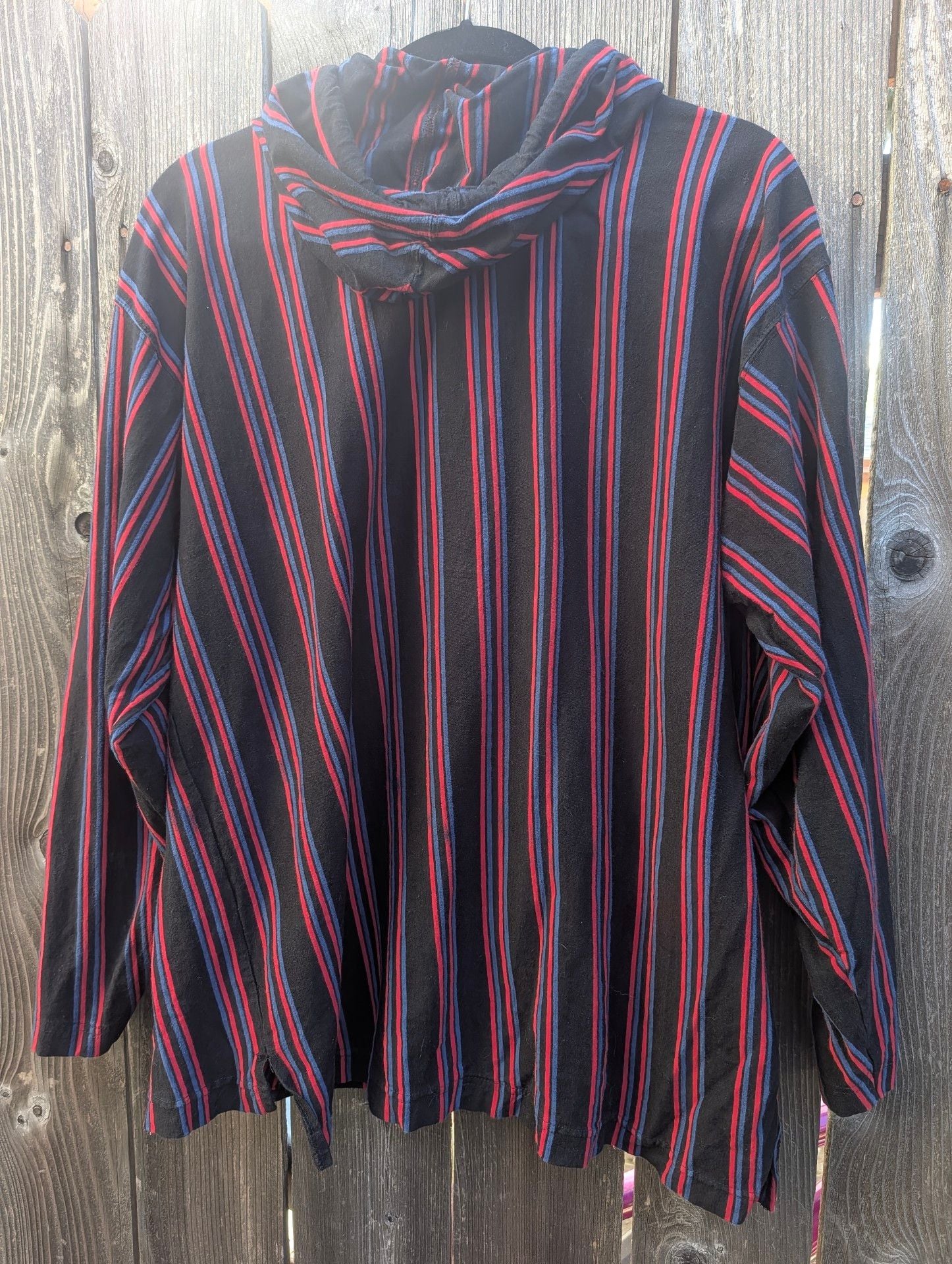 90s Vintage Shah Safari Sportswear Striped Baggy Shirt Size L Cotton Poncho Hoodie 7