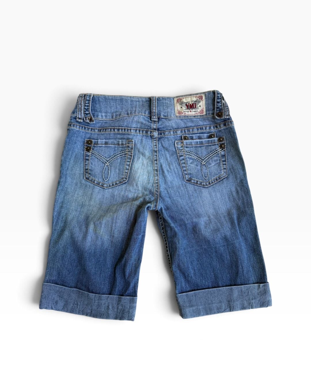 YMI Denim Bermuda Shorts Size 12 Blue Cuffed High Rise 7