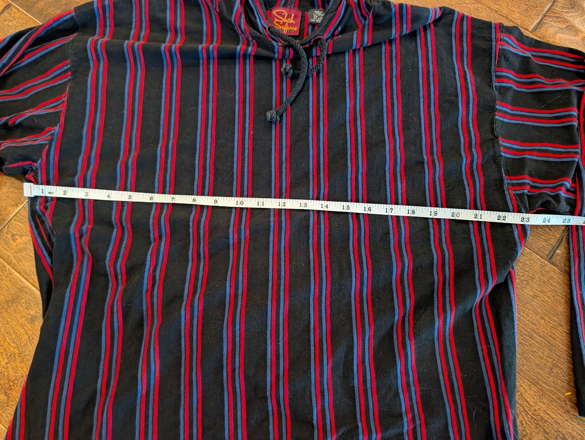 90s Vintage Shah Safari Sportswear Striped Baggy Shirt Size L Cotton Poncho Hoodie 4