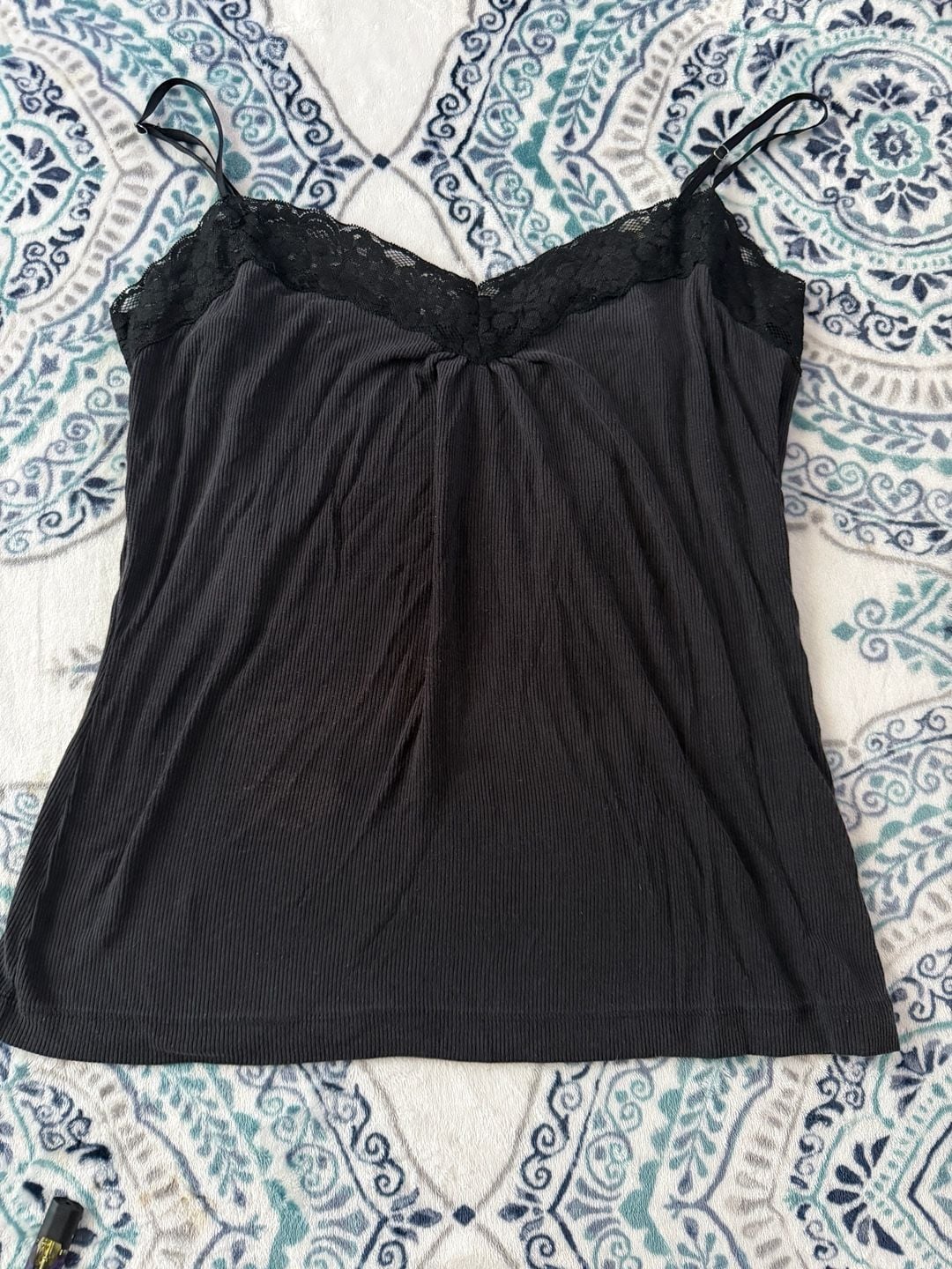 Worthington Stretch Black Lace Trim Cami Top Size XL 2