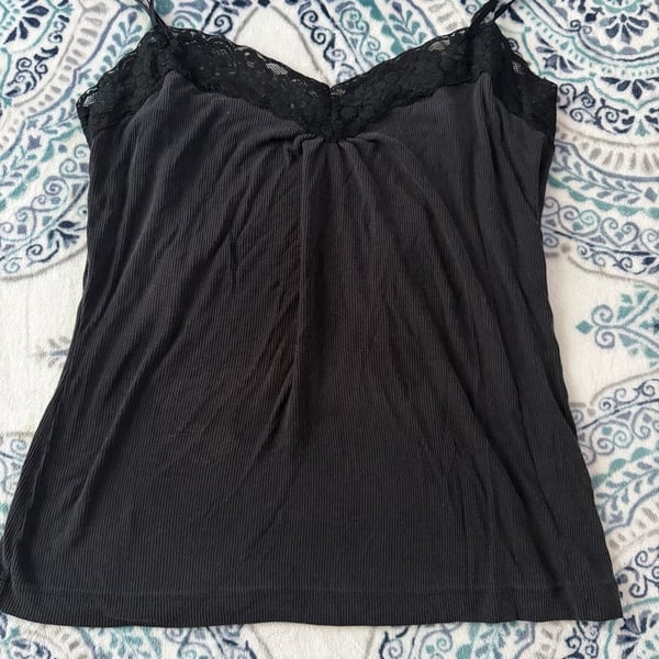 Worthington Stretch Black Lace Trim Cami Top Size XL
