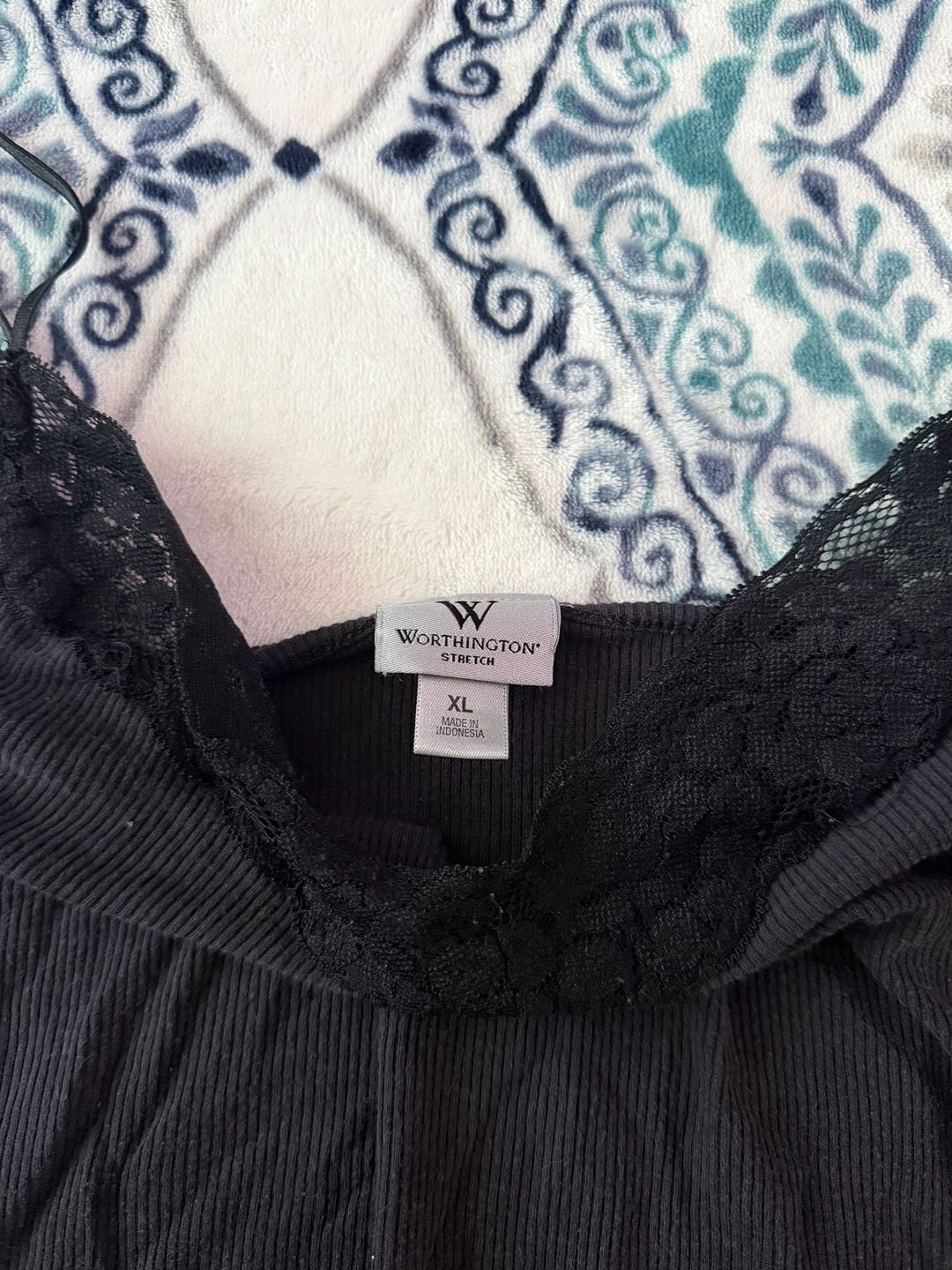 Worthington Stretch Black Lace Trim Cami Top Size XL 3