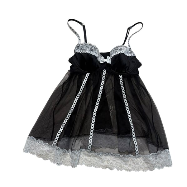 Victoria's Secret Sexy Little Things Babydoll Size 34B Black White Lace