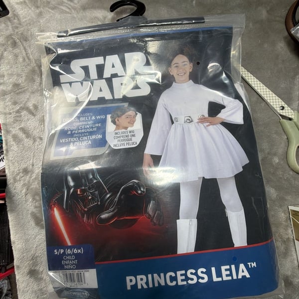 Star Wars Princess Leia Costume Size 6/6x Dress Belt Wig Jazwares New