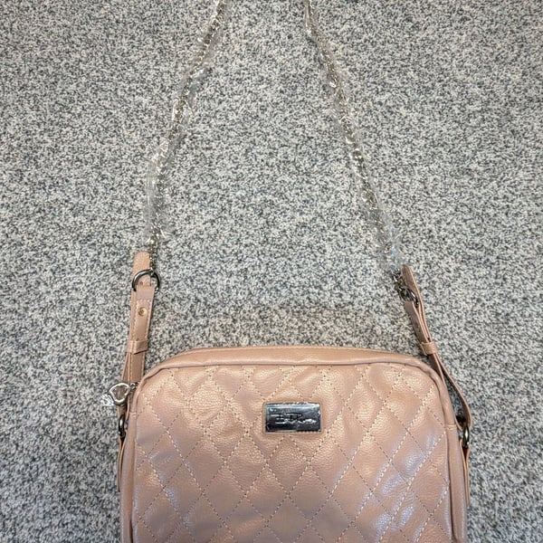 Bella Russo Quilted Crossbody Shoulder Bag Blush Pink Chain Strap
