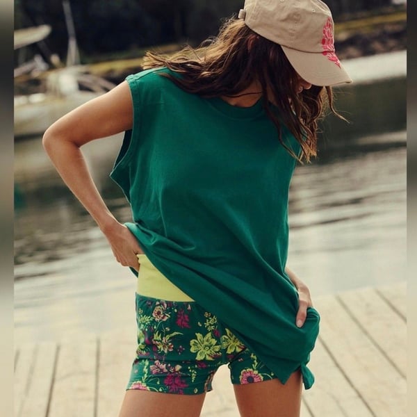 Free People Hot Shot Printed Micro Set Green Floral