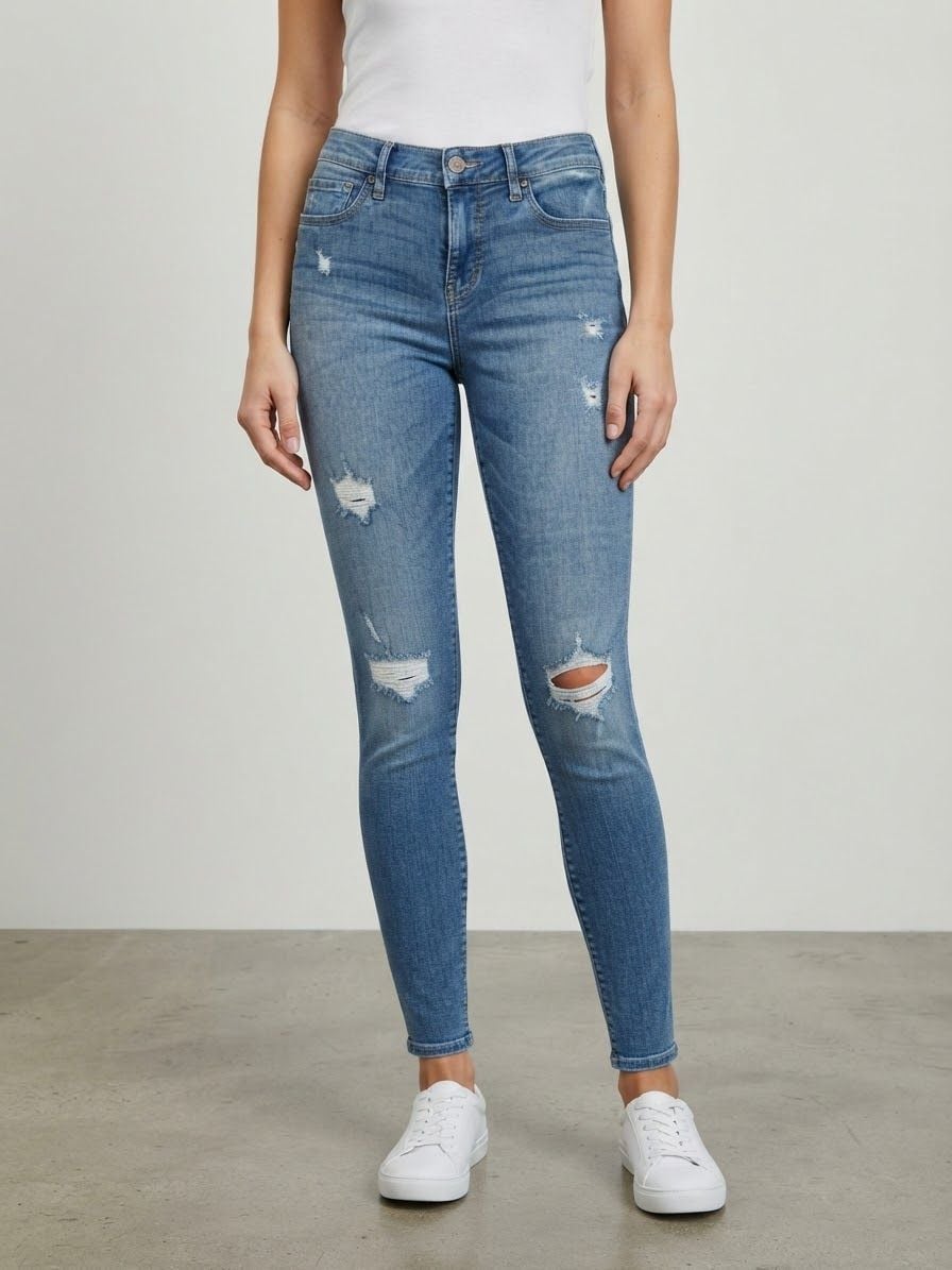Hollister Distressed Skinny Jeans Size 27x29 Blue Denim 3