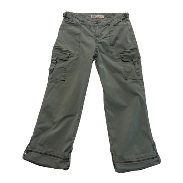 Faded Glory Cargo Pants Green Stretch Multi-Pocket Y2K