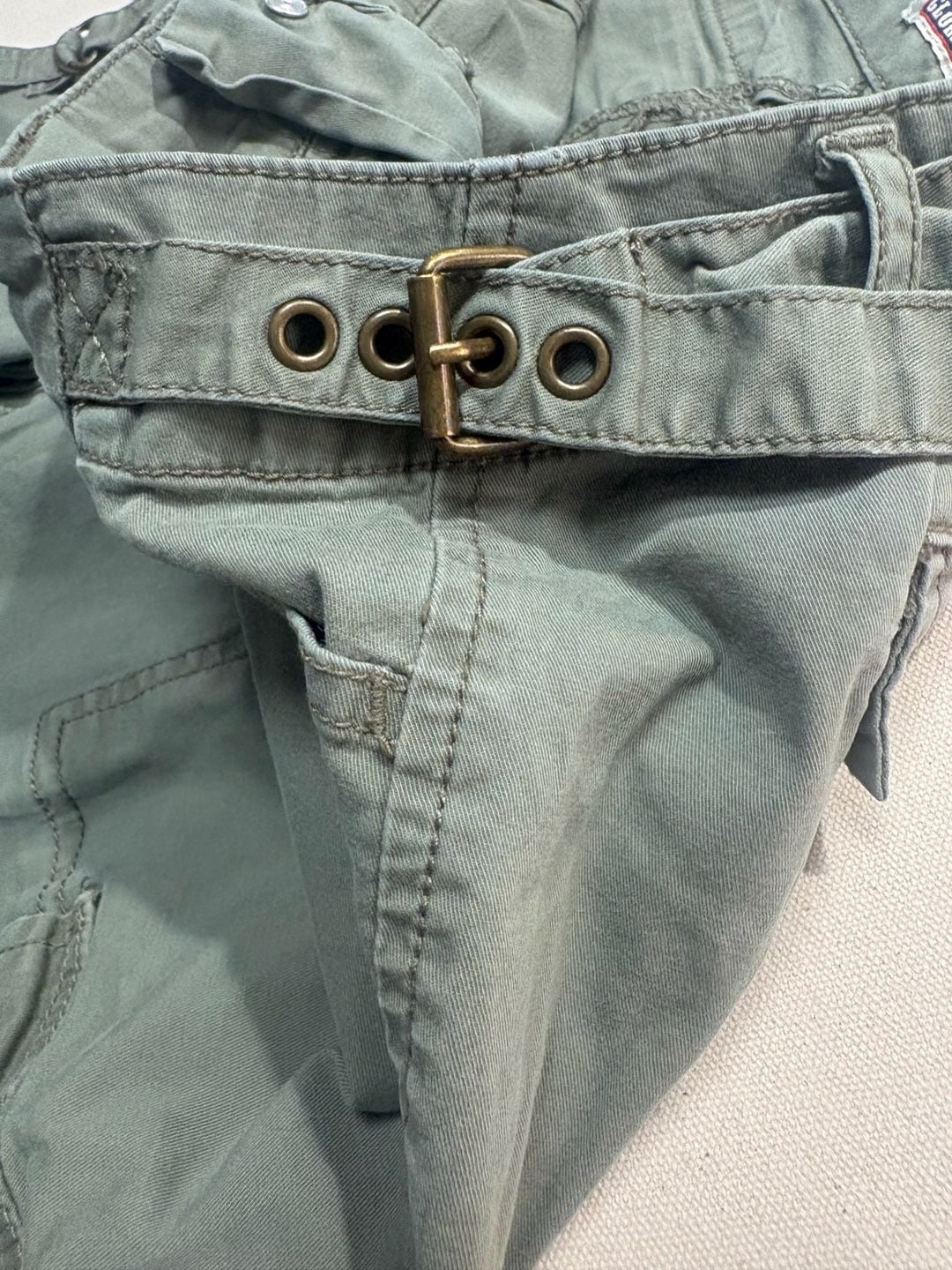 Faded Glory Cargo Pants Green Stretch Multi-Pocket Y2K 5