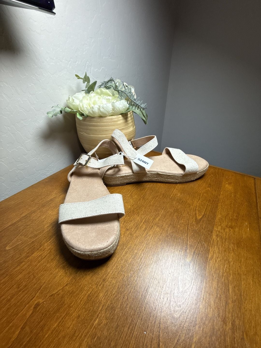 Old Navy Espadrille Flatform Platform Wedge Sandals Size 7.5 Beige 2