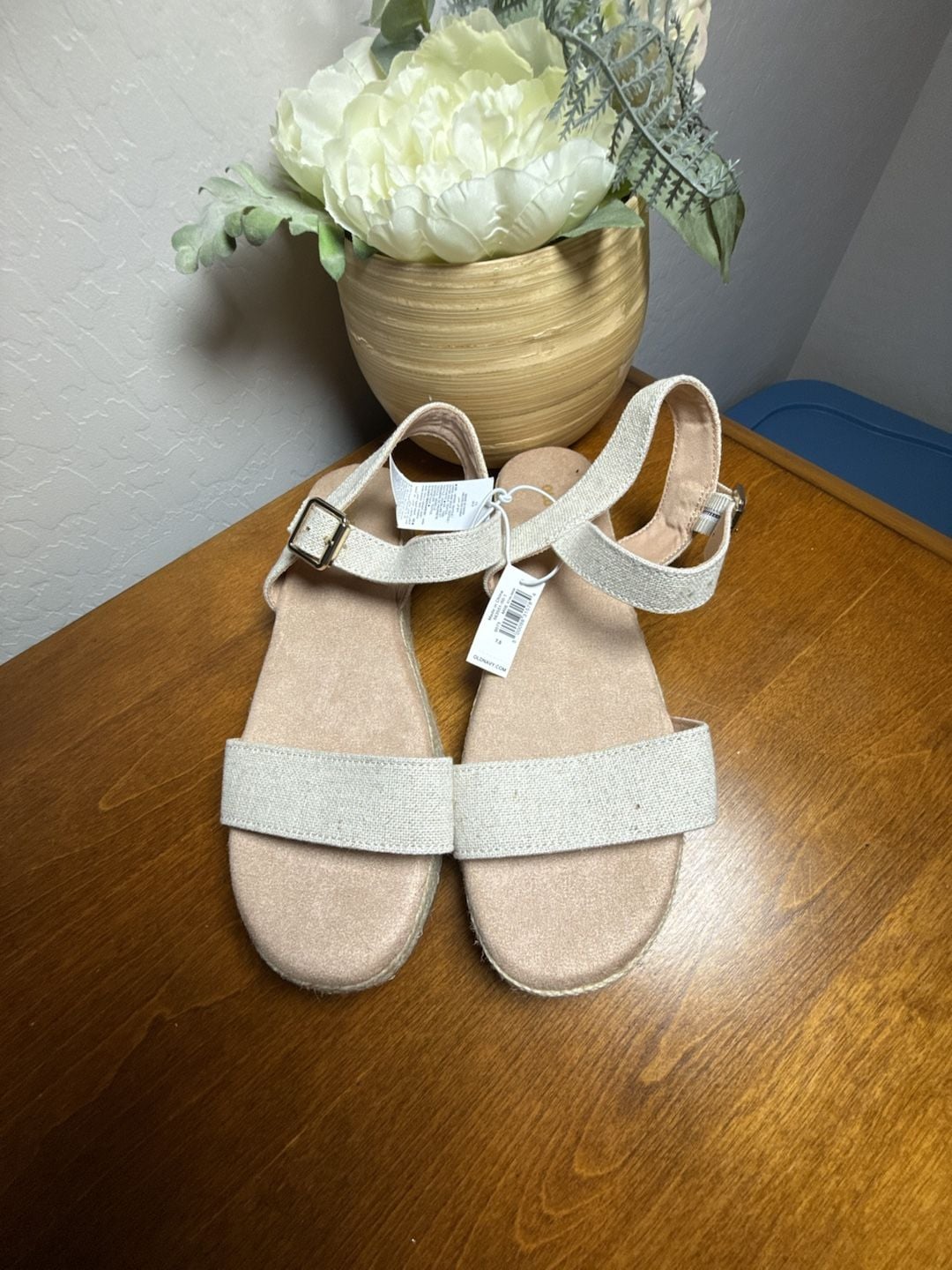 Old Navy Espadrille Flatform Platform Wedge Sandals Size 7.5 Beige 3