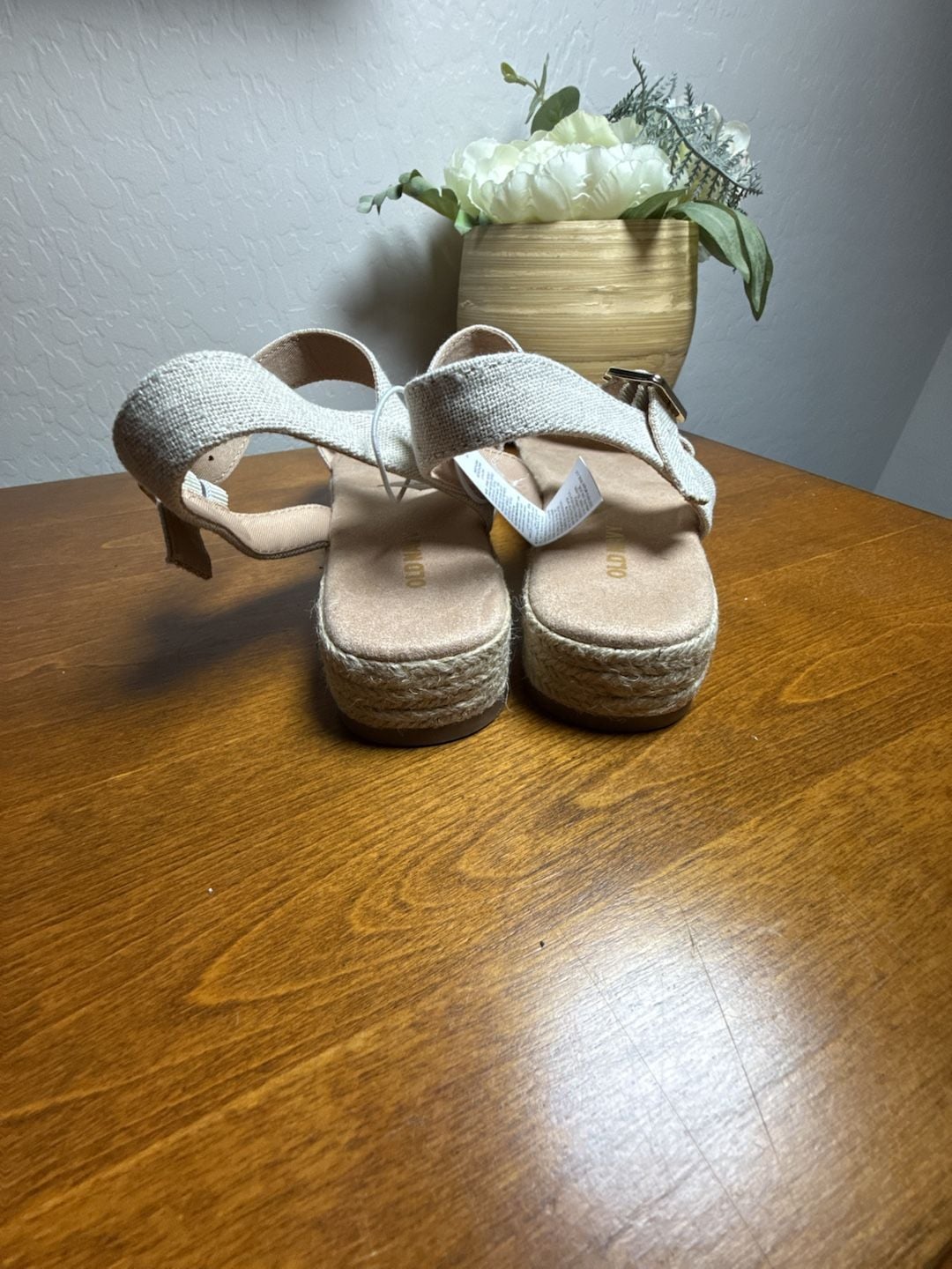 Old Navy Espadrille Flatform Platform Wedge Sandals Size 7.5 Beige 4