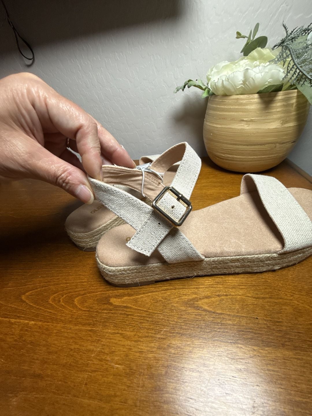 Old Navy Espadrille Flatform Platform Wedge Sandals Size 7.5 Beige 5