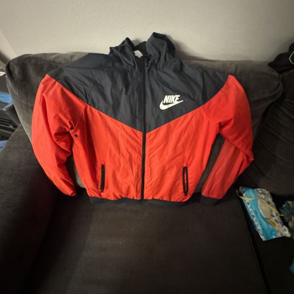 Nike Windrunner Full Zip Windbreaker Hoodie Jacket Red Black