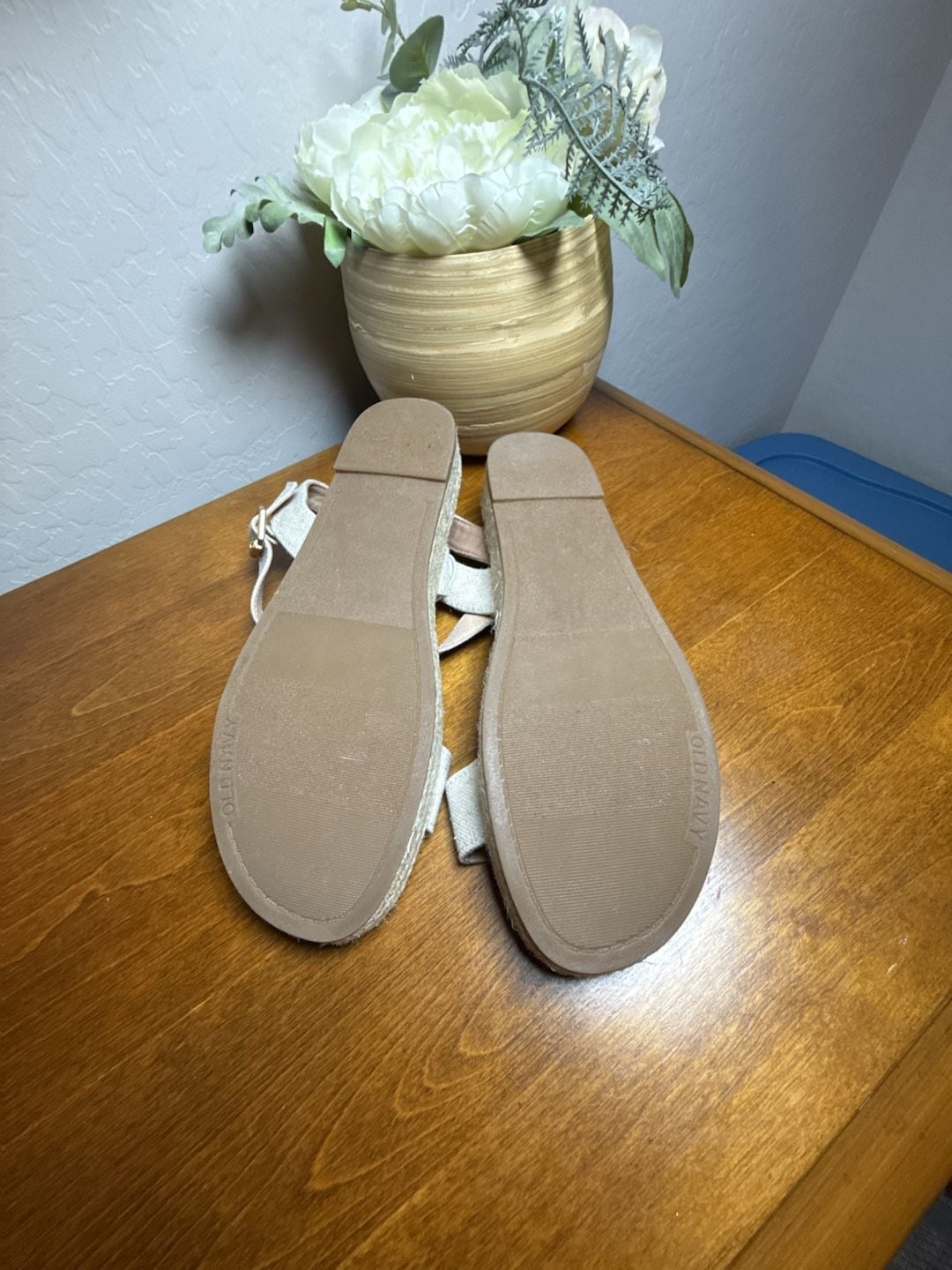 Old Navy Espadrille Flatform Platform Wedge Sandals Size 7.5 Beige 6