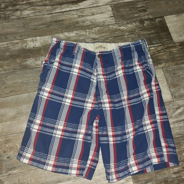 Hollister Plaid Shorts Size 36 Blue Red White Casual Chino Bermuda