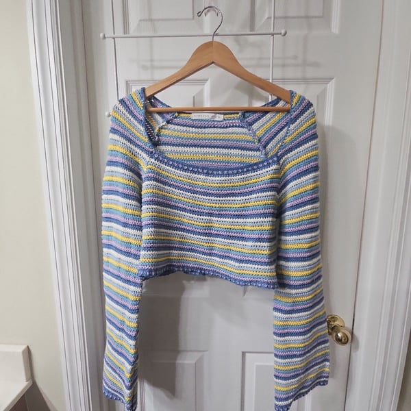 Altar'd State Crochet Striped Crop Top Size XL Multicolor