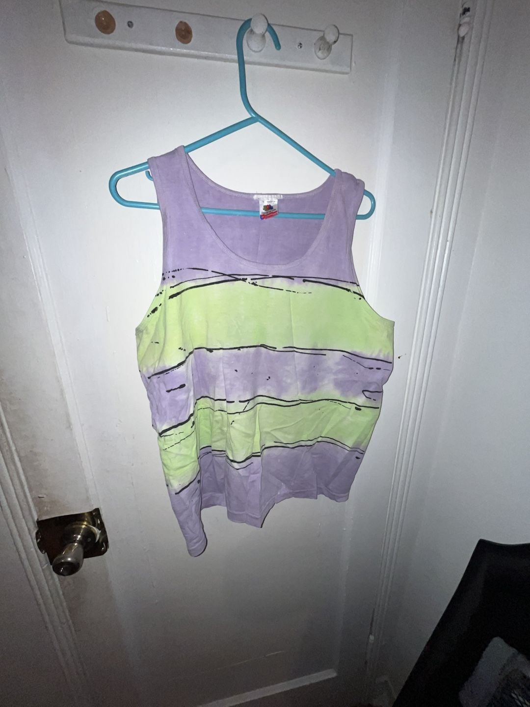 Fruit of the Loom Tank Top Size L Purple Green Striped Vintage 2