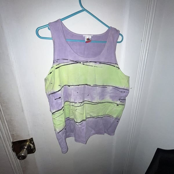 Fruit of the Loom Tank Top Size L Purple Green Striped Vintage